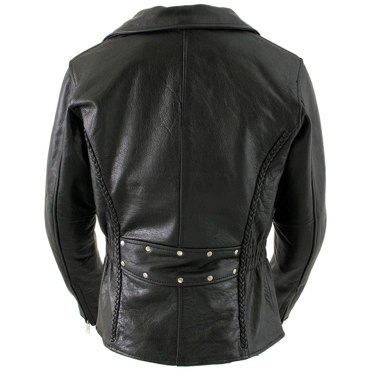 Milwaukee Leathher Milwaukee LKL27001 - chamarra clásica trenzada de piel negro de alta calidad ajustada para motociclistas, talla S