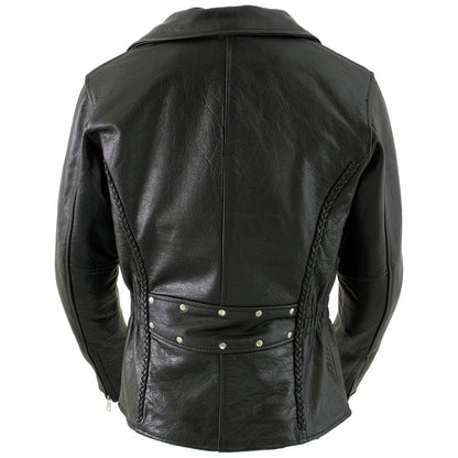 Milwaukee Leathher Milwaukee LKL27001 - chamarra clásica trenzada de piel negro de alta calidad ajustada para motociclistas, talla S