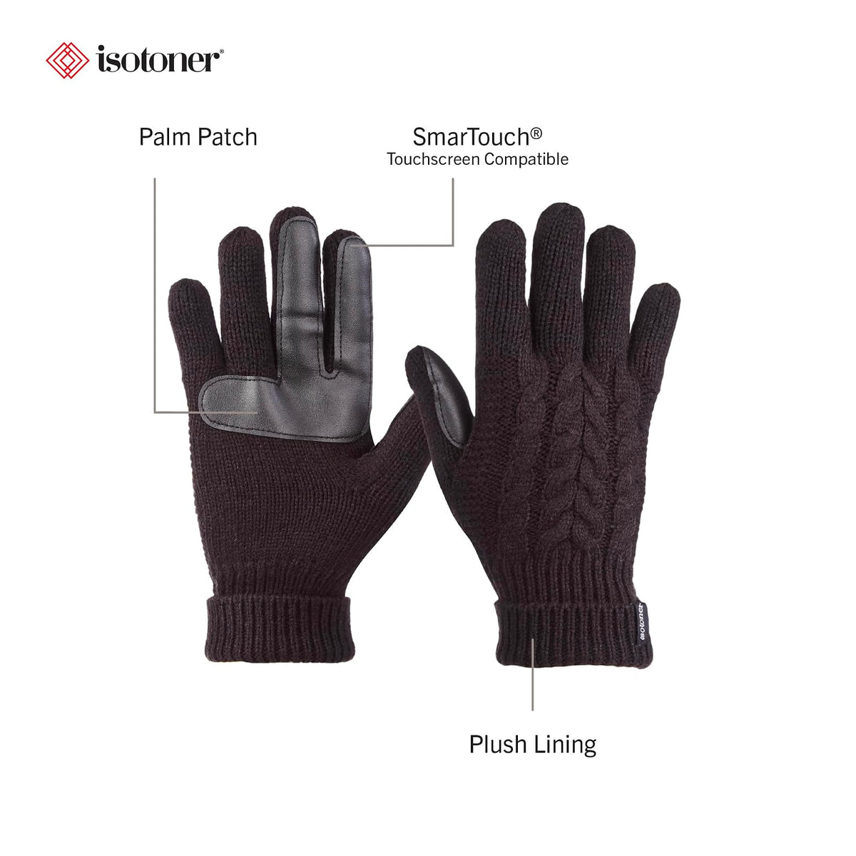 Isotoner SmarTouch Solid Triple Cable Knit de la mujer Palm Guante con palma Parches
