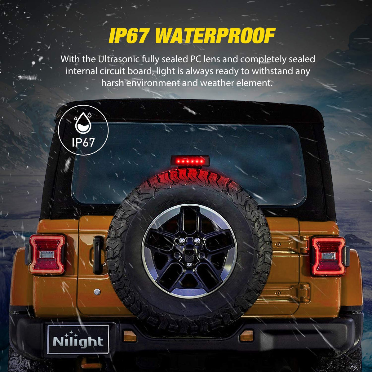 Nilight Tercera Luz de Freno LED de Montaje Alto TL-30, Lente Ahumada, para Jeep Wrangler JK 2007-2018
