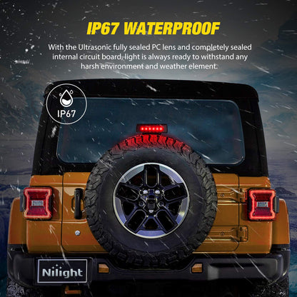 Nilight Tercera Luz de Freno LED de Montaje Alto TL-30, Lente Ahumada, para Jeep Wrangler JK 2007-2018