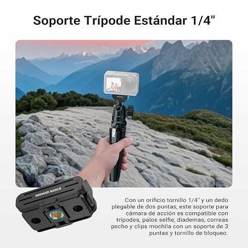 NEEWER Magnetic Quick Release Mount Adapter Compatible con dji OSMO Action 5 Pro 4 3 360, Cámara Acción Base Soporte Bracket Accesorios con 2 Puntas & 1/4" Rosca para Grabación Video Filmación, DP04