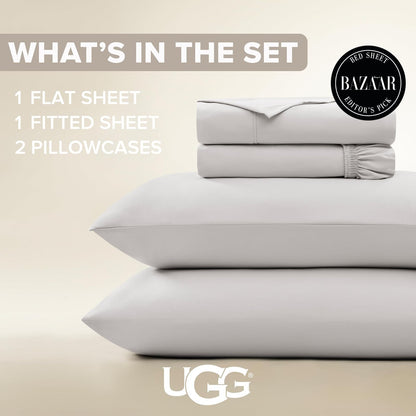 UGG - Juego de sábanas Queen de 4 Piezas de Lujo con Bolsillos Profundos y 2 Fundas de Almohada, hipoalergénicas, Lavables a máquina, Suave, Ligero, para recámara, Queen, Gris Piedra (Hedi)