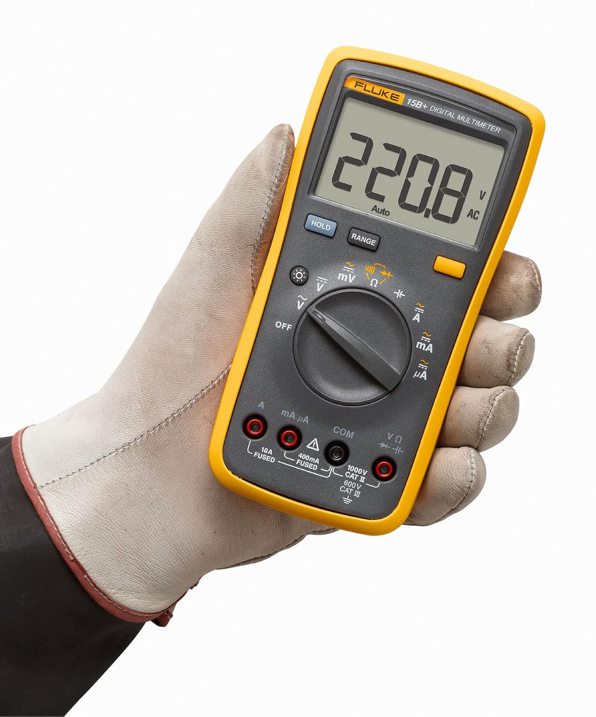 Fluke 15B+ Multímetro Digital Profesional 1000 V AC/DC, 10 A AC/DC, Resistencia, Capacitancia, Continuidad, Pantalla Retroiluminada, Cat III 600 V (Valor Medio)