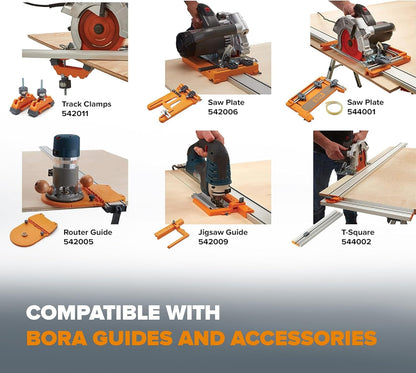 Borde de abrazadera Bora de 100 pulgadas NGX | Guía de corte recto para sierras circulares | borde de abrazadera de 50 pulgadas y extensión de 50 pulgadas para longitud de corte de 100 pulgadas | 544100