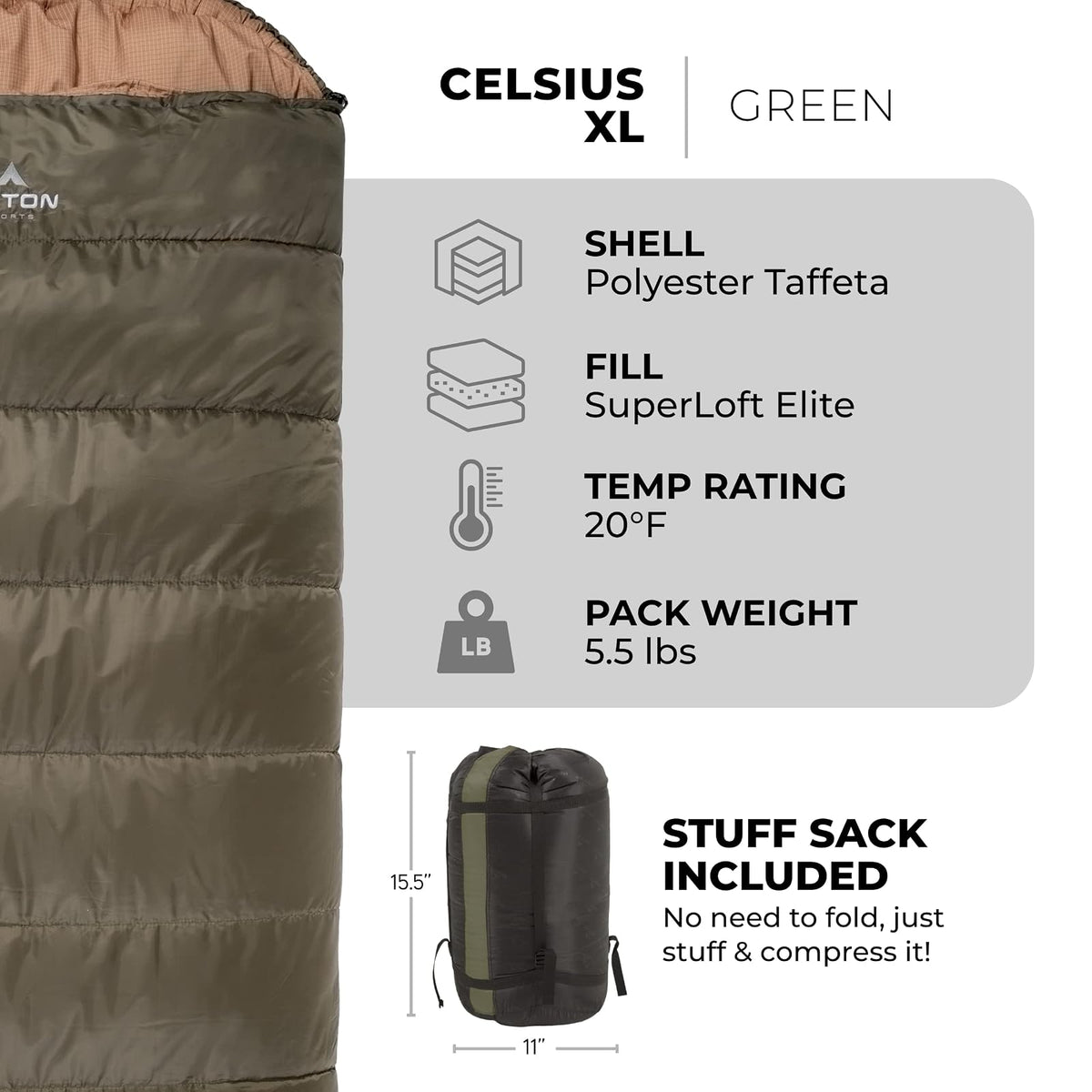 TETON Sports Fahrenheit Bolsa de Dormir Forrada con Franela XXL algodón (Aprox. 228,60 cm x Aprox. 99,06 cm, Gris)