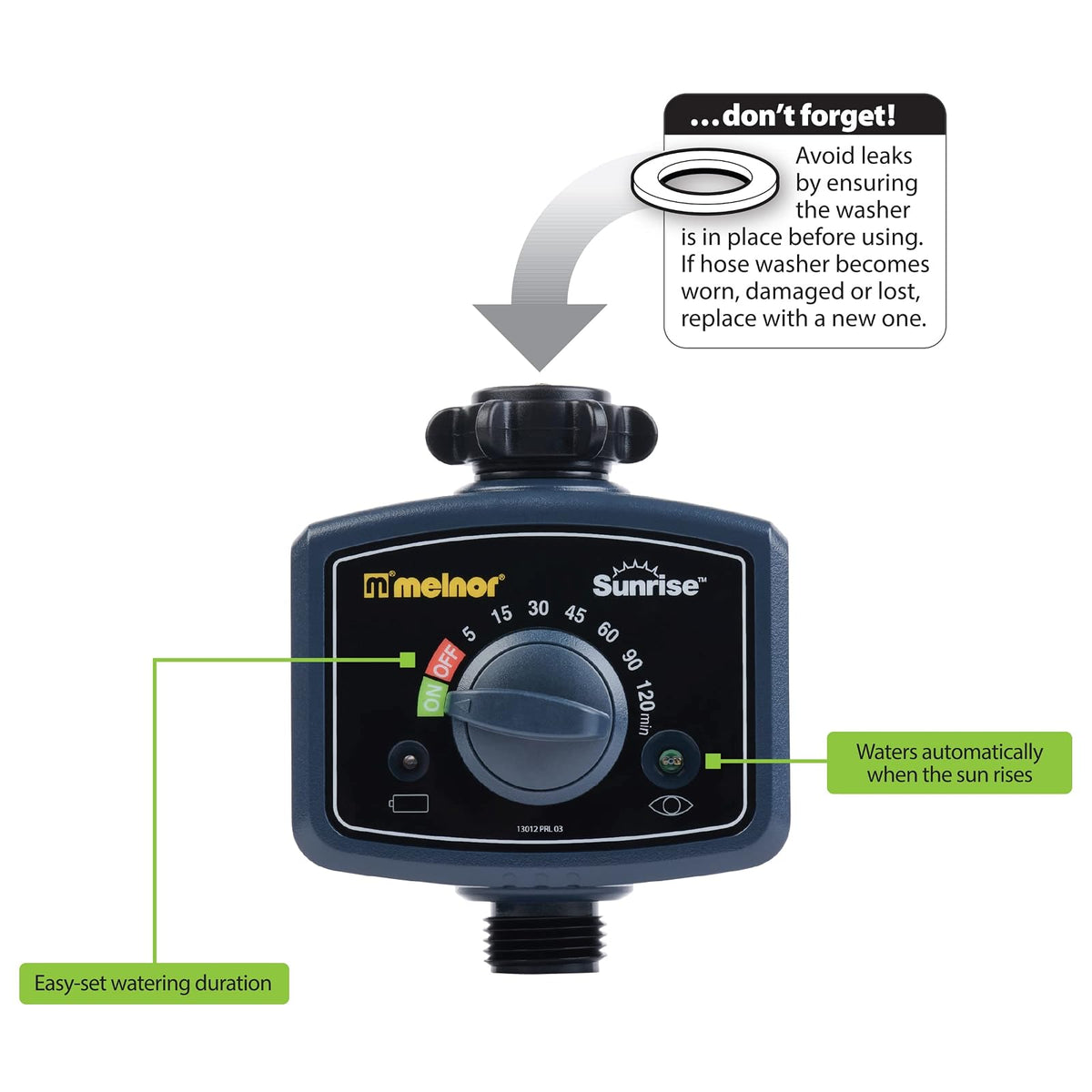 Melnor 65164AMZ Sunrise - Temporizador Diario de Agua, Gris, Negro