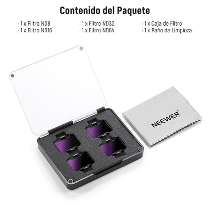 NEEWER - Juego de 4 filtros de densidad neutra compatibles con DJI Avata 2, filtros de densidad neutra ND8/ND16/ND32/ND64 accesorios para drones, vidrio HD recubierto de doble cara, sin interferencias