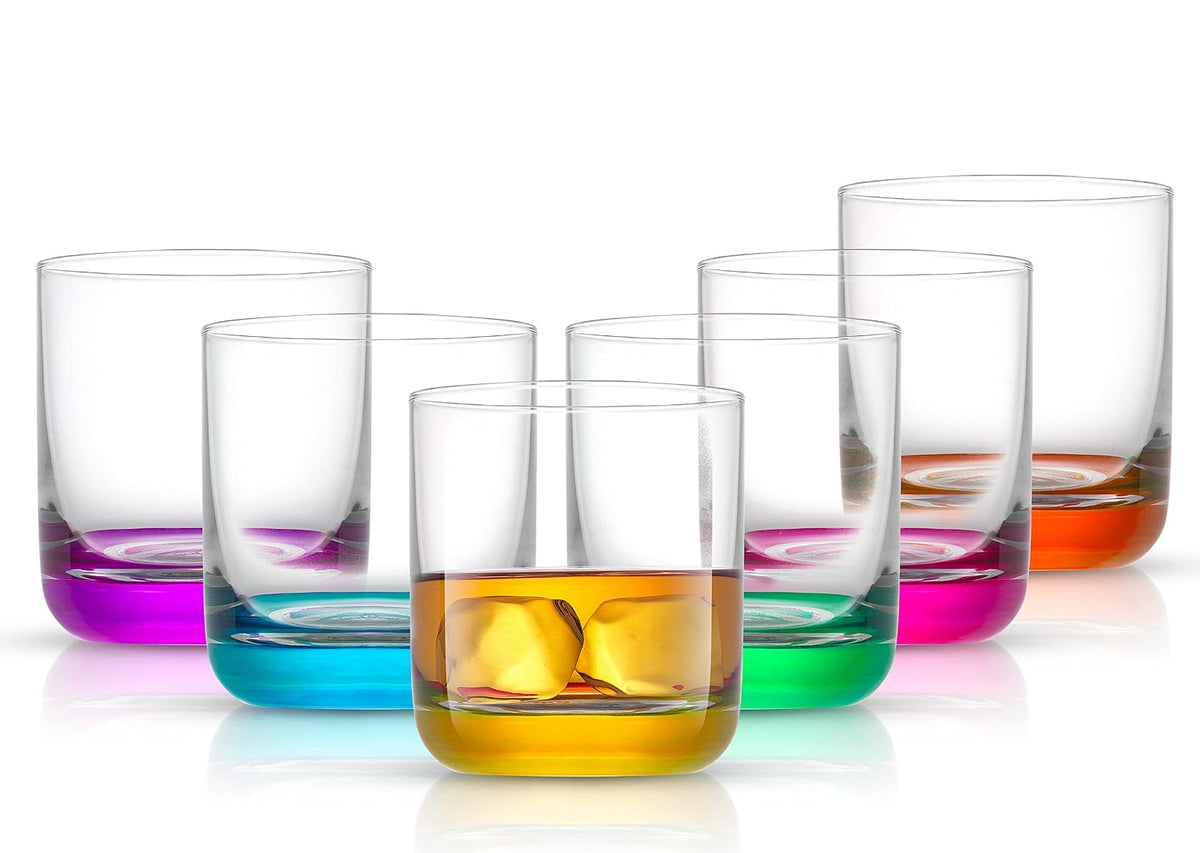 JoyJolt Hue - Juego de 6 copas de vino sin tallo, 15 oz, colores degradados - Vasos de whisky