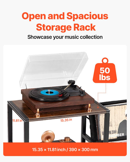VEVOR - Soporte para Reproductor de Discos con estación de Carga y Puertos USB, Capacidad para hasta 200 álbumes, Soporte Giratorio de 3 Niveles con Almacenamiento de Discos de Vinilo, Mesa de