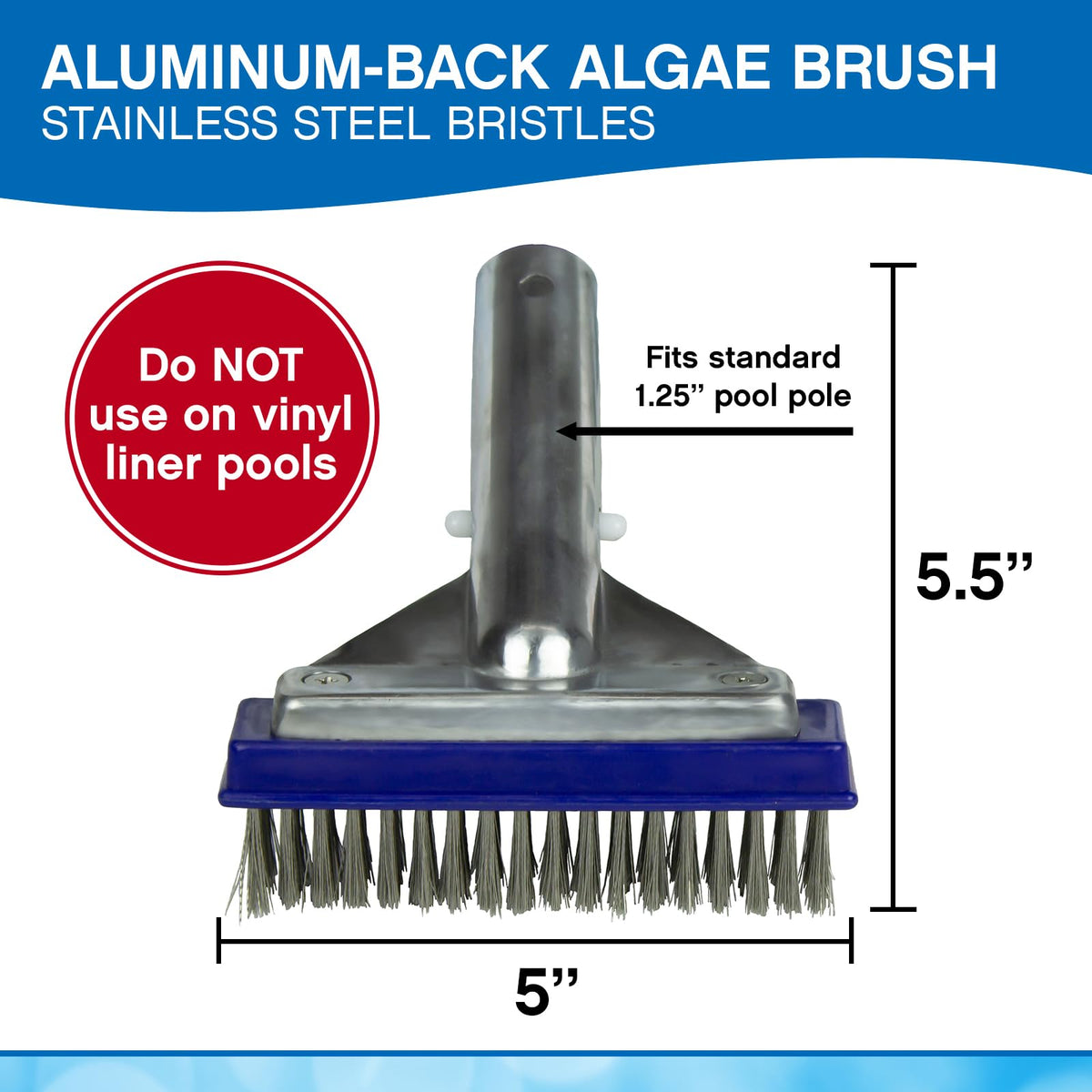 Poolmaster - Cepillo para Polvo para Algas con Parte Trasera de Aluminio y cerdas de Acero Inoxidable, Neutral, 12,7cm