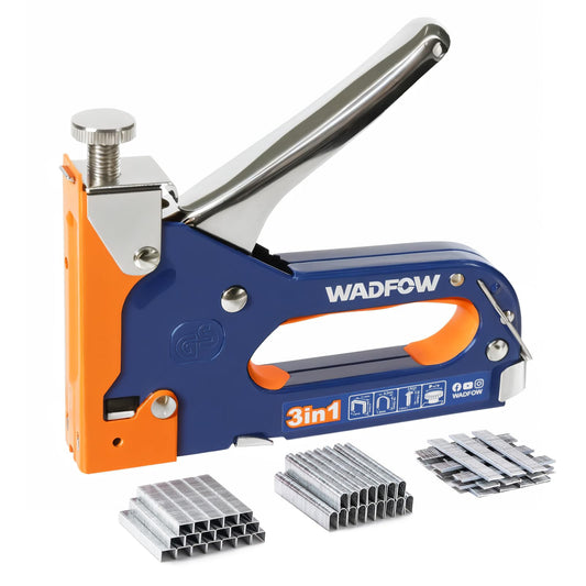 WADFOW - Pistola grapadora 3 en 1 resistente con 3.000 grapas: clavadora manual Brad, pistola grapadora de ajuste de potencia para madera, manualidades, carpintería, decoración y bricolaje