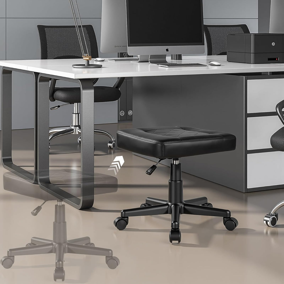 VECELO - Reposapiés para debajo del computadora, reposapiés ergonómico de poliuretano con ruedas, acolchado cómodo, altura ajustable para aliviar el dolor de piernas, rigidez, etc., color negro