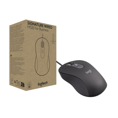 Logitech Signature Wired M520 for Business, Mouse con Cable Óptico, Conectividad USB-C Plug and Play, Compatible con Windows/Mac/Chrome/PC/Portátiles, Color Grafito