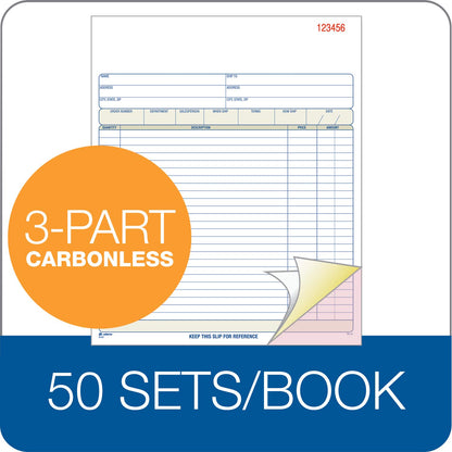 Adams Order Book, sin carbono, blanco/canario/rosa, 3 partes, 8-3/8 x 10-11/16 pulgadas, 50 juegos (TC8100)
