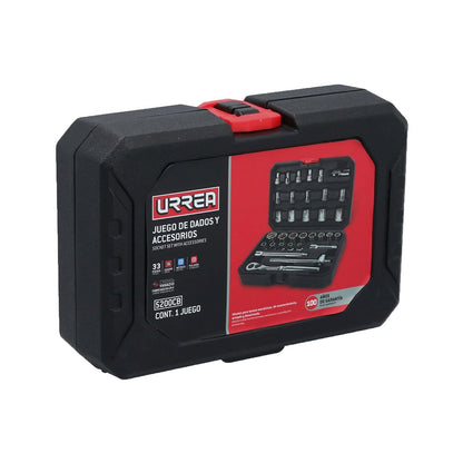 Urrea Herramientas 5200CB Urrea Juego de dados y accesorios 3/8" de 33 piezas en estuche plástico, color, pack of/paquete de 33