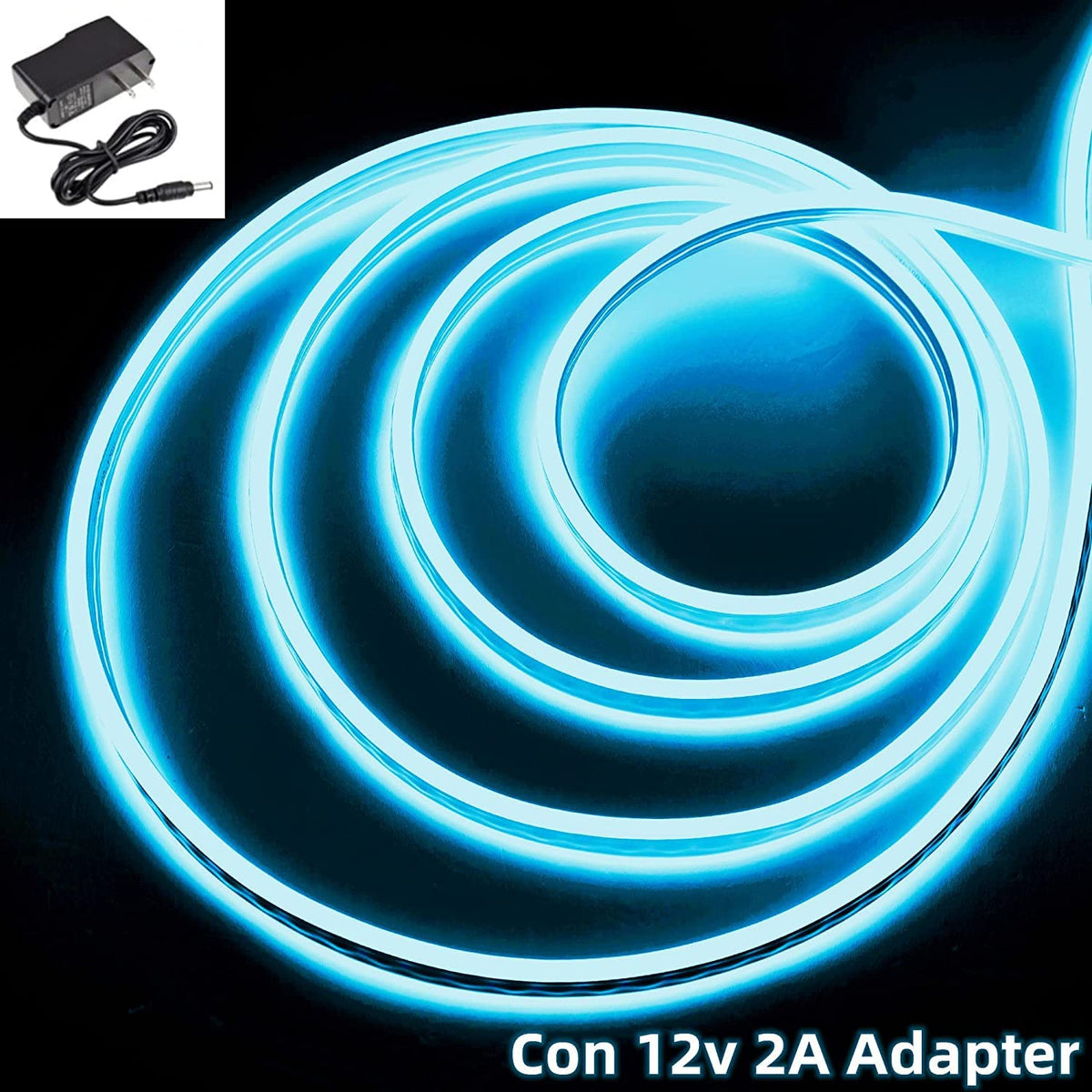 DOSYU Tira Neón Flex LED, 12V 16.4ft/5m Impermeable Flexible Cortable DIY 2835 Luces Led IP65 para TV, Cuarto, Al aire libre, Cumpleaños, Halloween, Fiesta de Navidad, con Adaptador(Azul hielo)