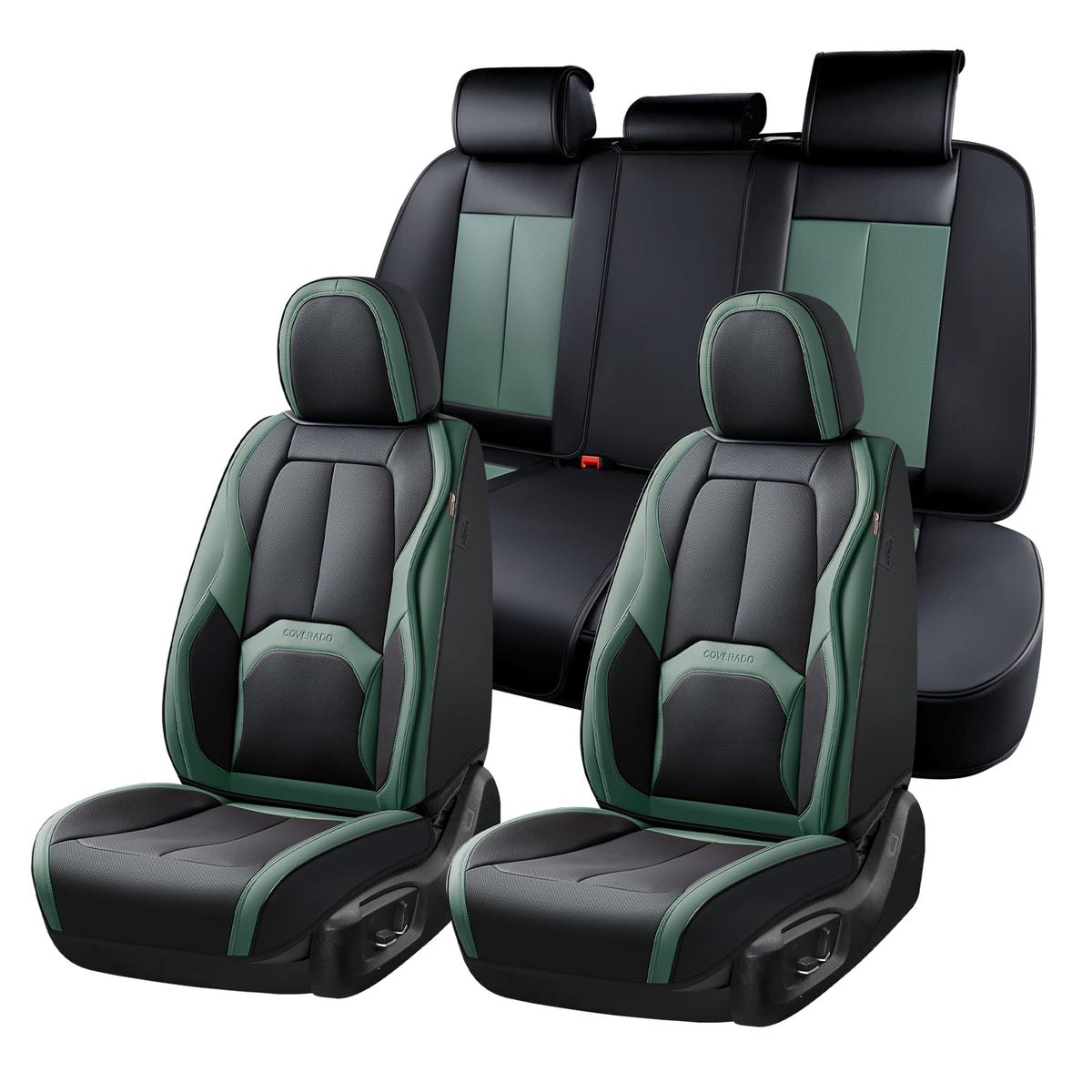Coverado Fundas de Asiento de Automóvil, Juego Completo de Fundas de Asiento de Automóvil, Impermeable, con Soporte Lumbar, Fundas de Asiento de automóvil, Ajuste Universal para la mayoría de Automóviles, SUV - A-Black&Green - Conjunto completo