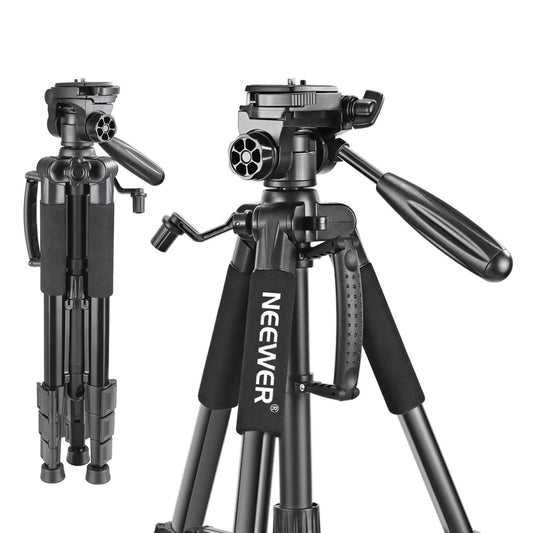 Neewer - Trípode portátil de Aluminio de 142 centímetros con Cabeza giratoria de 3 vías, Bolsa para cámara réflex Digital (DSLR), Carga hasta 4 kilogramos, Color Negro (SAB234)