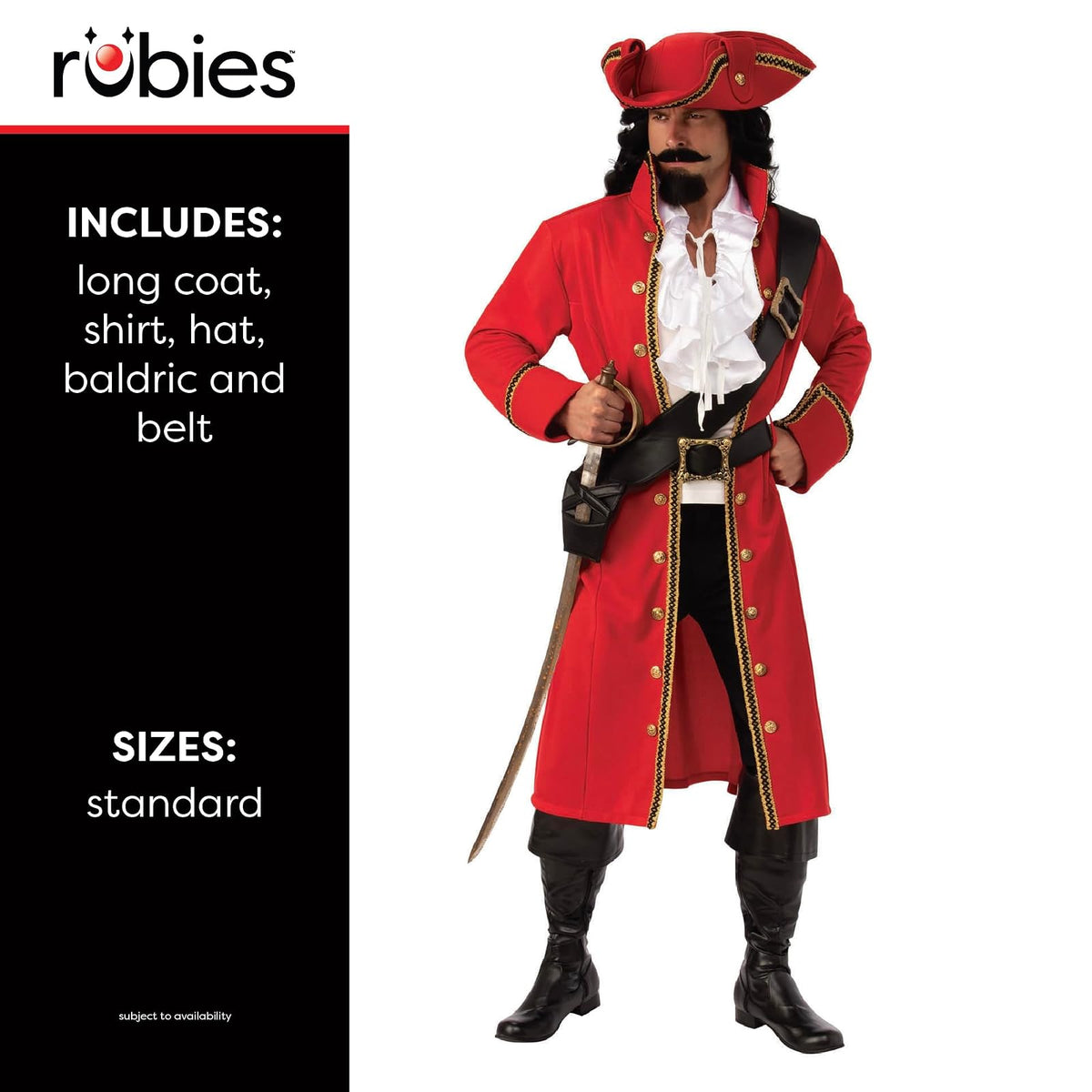 Rubies Pirate Captain Mens Adult Buccaneer Costume