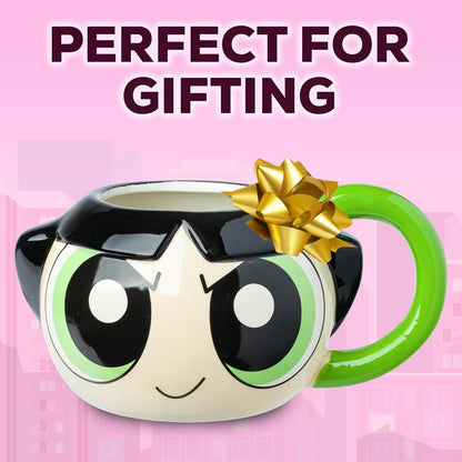 Silver Buffalo Powerpuff Girls Buttercup Taza de cerámica 3D esculpida de 20 onzas
