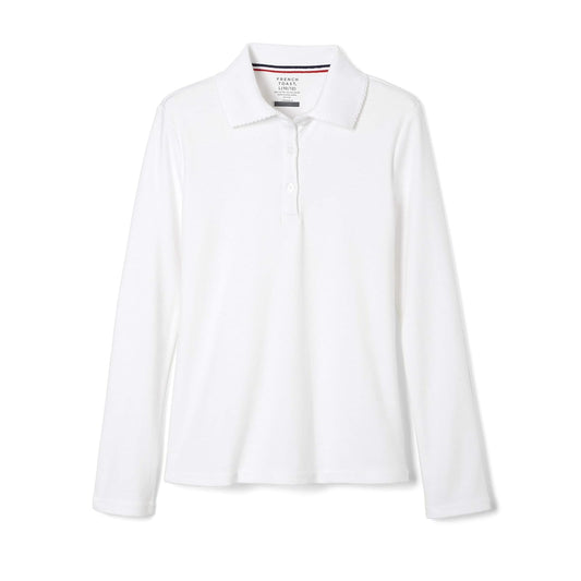 French Toast Girls' Long Sleeve Interlock Polo with Picot Collar