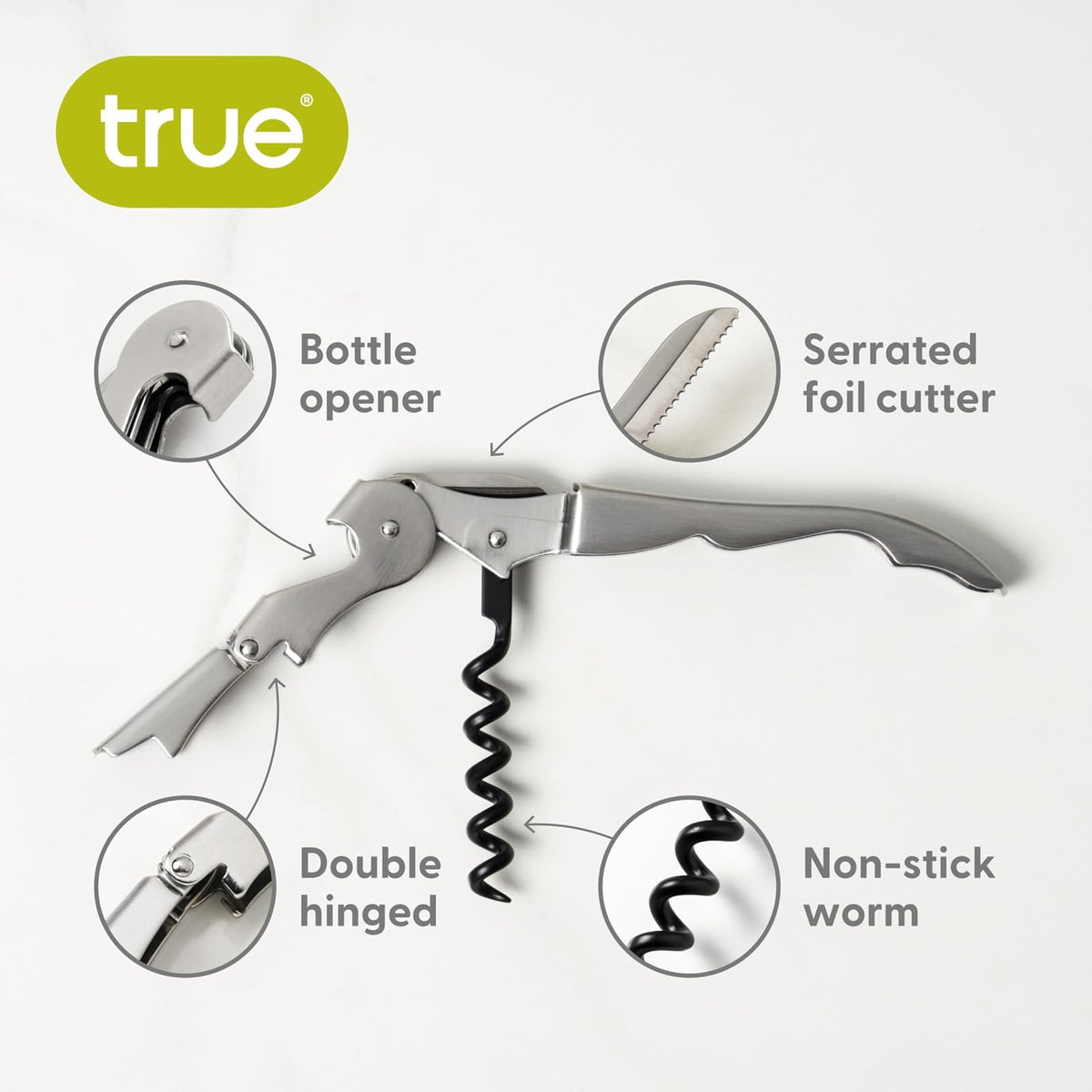 True Fabrications Truetap, Double Hinged Corkscrew, Stainless Steel