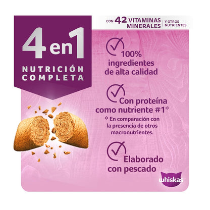 Whiskas Alimento Seco para Gatos Adultos 4 en 1, 100% Nutrición Completa y – Sabor Pescado 3kg