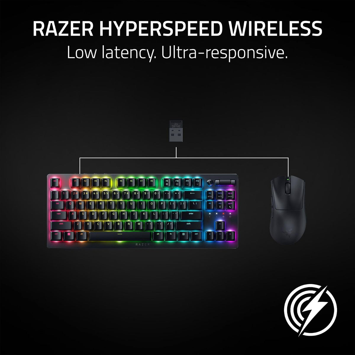 Razer DeathAdder V3 HyperSpeed Wireless Gaming Mouse: 55g Lightweight - USB C Charging - Up to 100 HR Battery - Advanced 26K Optical Sensor - Gen-3 Optical Switches - 8 Programmable Controls - Black