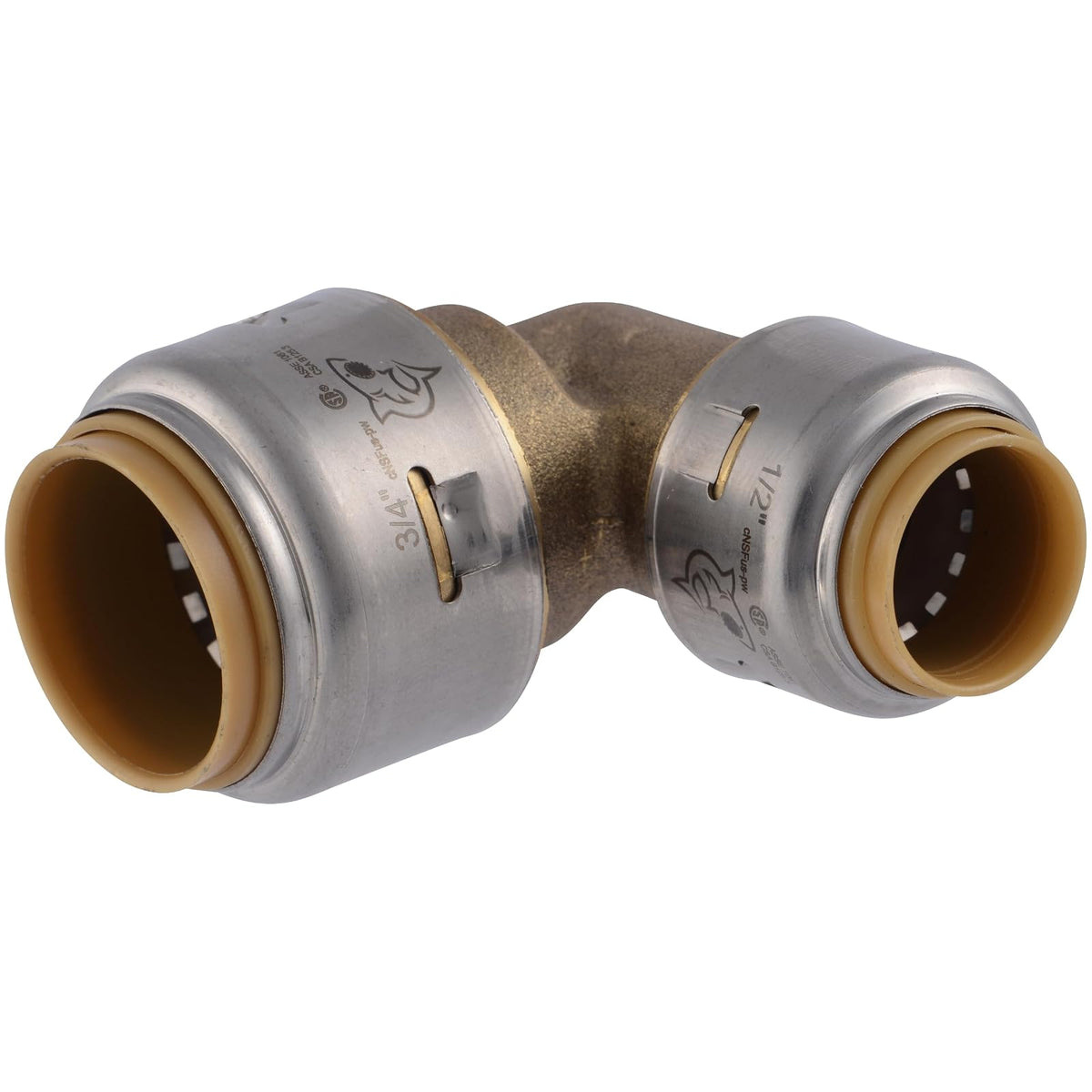 SharkBite Max 3/4 pulgadas x 1/2 pulgadas, codo reductor de 90 grados, empuje para conectar el accesorio de fontanería de latón, tubería PEX, cobre, CPVC, PE-RT, HDPE, UR274A
