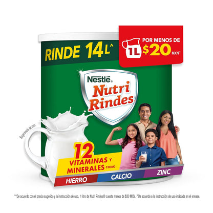 Nutri Rindes en Polvo,Adicionado de Vitaminas A, D, C, B1 y B5, Hierro, Ácido Fólico, Calcio, Hierro y Zinc, Lata de 1.7 kg