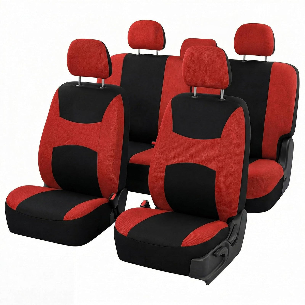 FH GROUP FB030RED115-SEAT Bucket Seat Cover and Bench Cover (Full Set Airbag Compatible with Split Bench Red) - Red