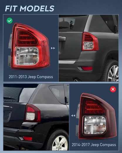 Nilight - Conjunto de luz trasera compatible con 2011 2012 2013 Jeep Compass luz trasera estilo OE lámpara de repuesto para lado del pasajero con bombillas
