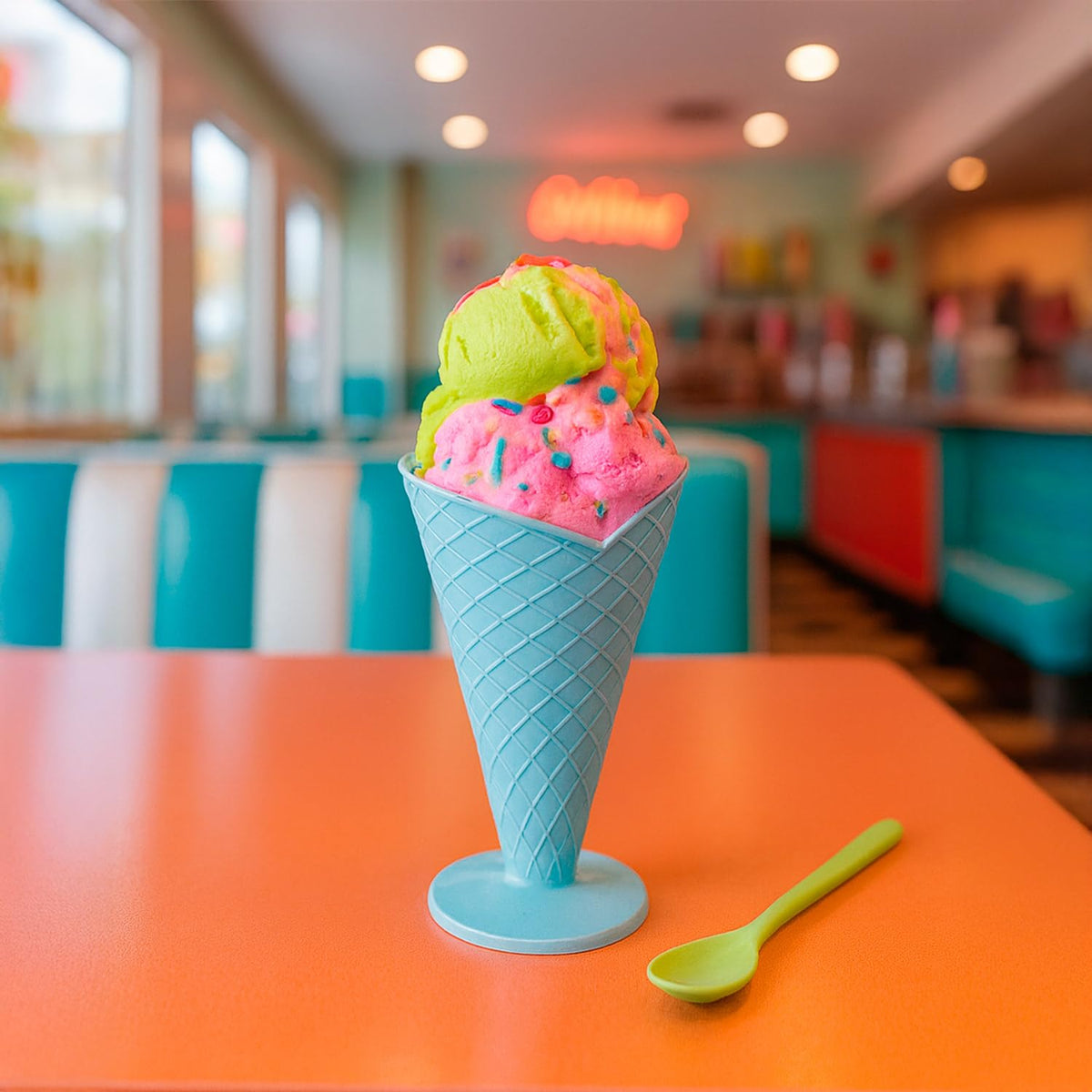 Guateplast Set de 4 Copas para Helado Tipo Waffle con Cuchara | Recipientes para Postres y Fiestas | Vasos para Niños | Cuencos para Helado