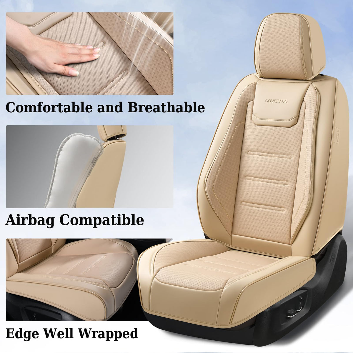 Coverado - Fundas de Asiento de Automóvil, Fundas Delanteras para Automóviles, Asientos Delanteros, Protector de Asiento de Automóvil, Impermeable, cojín de Piel para Asiento de Automóvil, Fundas Interiores