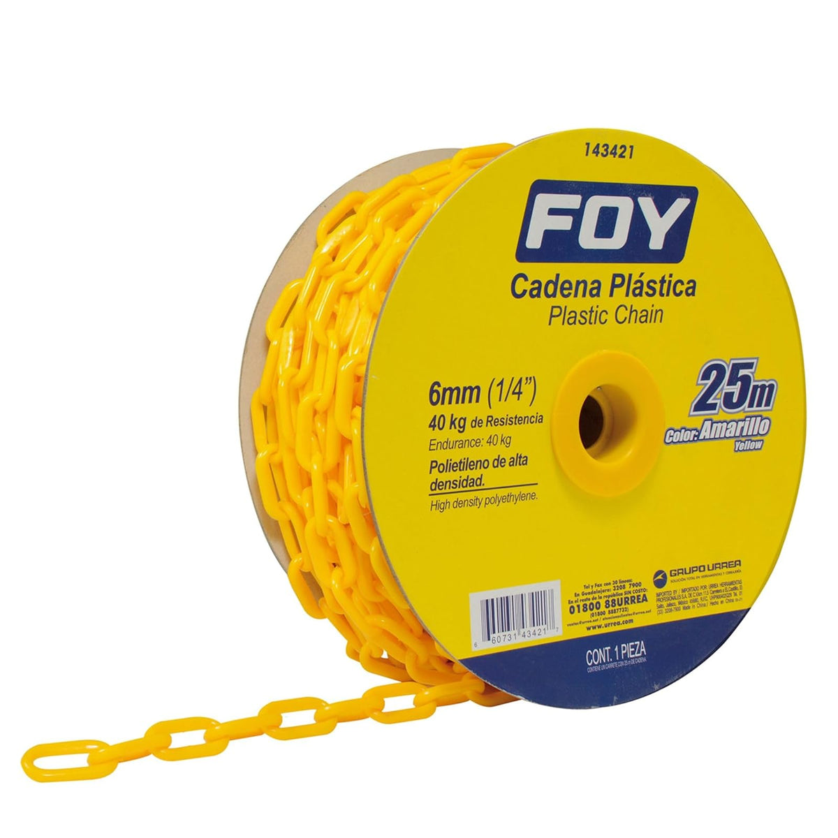 Foy 143421 Cadena plástica calibre 6 mm de 25 m, color amarillo