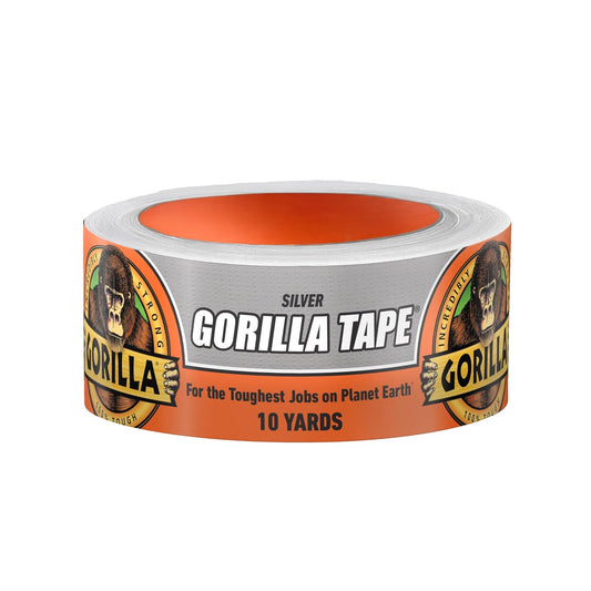 Gorilla Tape, 1.9 pulgadas x 10 yardas, plata (paquete de 1) - Conducto, utilidad, resistencia de triple capa, interior y exterior, carcasa resistente a la intemperie