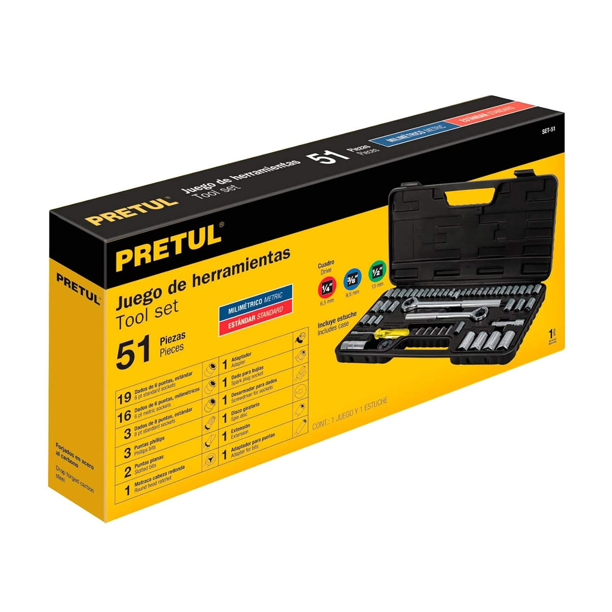 Pretul SET-51, Set de herramientas para mecánica, 51 piezas