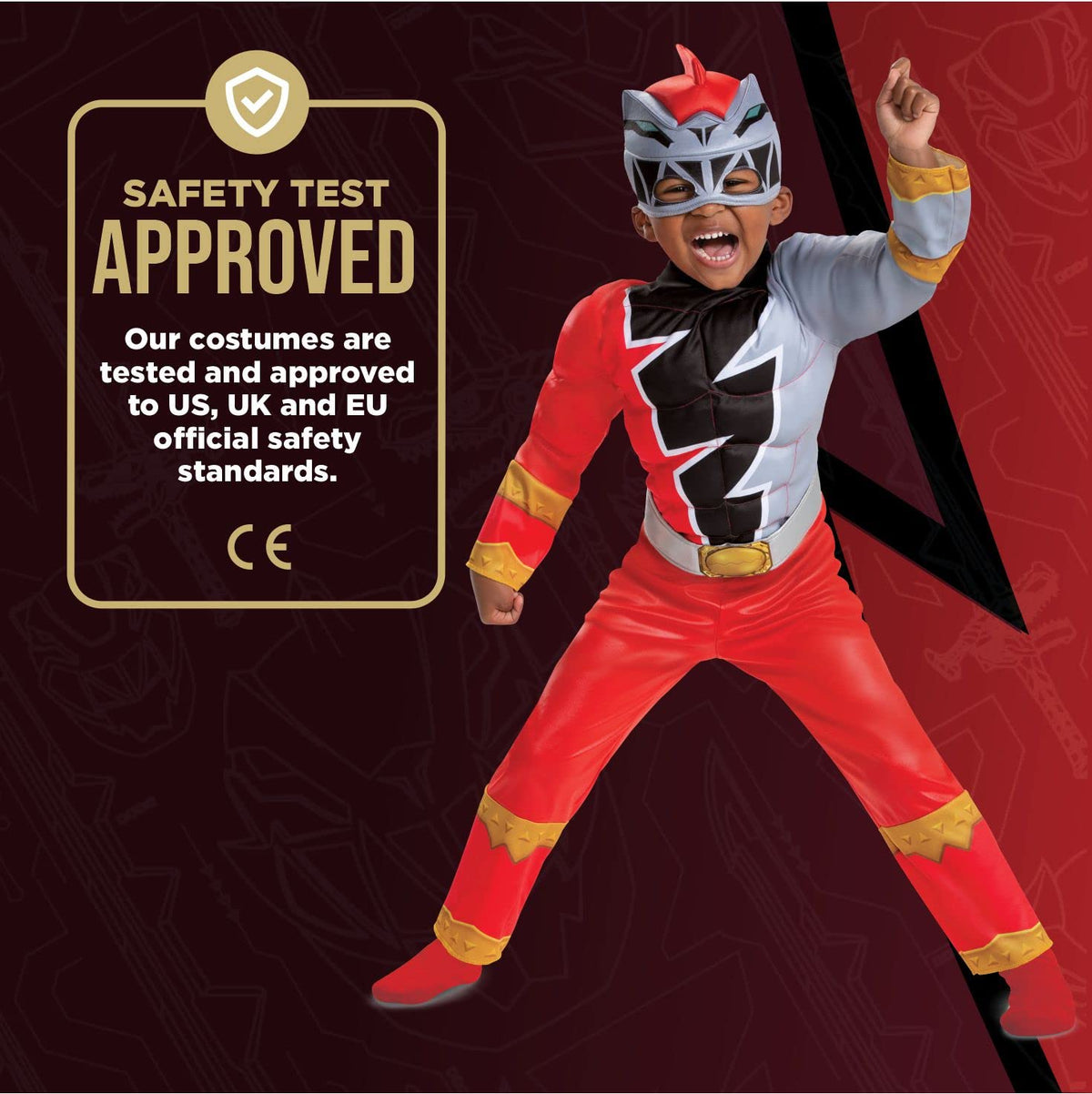Disfraz muscular de Red Ranger para niño, traje oficial de Power Rangers Dino Fury con máscara, talla M (3T-4T)