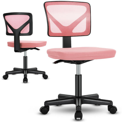 Sweetcrispy - Silla de computadora de Oficina, ergonómica, con Respaldo bajo, con Ruedas, Asiento cómodo sin Brazos, Soporte Lumbar para el hogar, recámara, Estudio, Estudiante, Adultos, Color Rosa