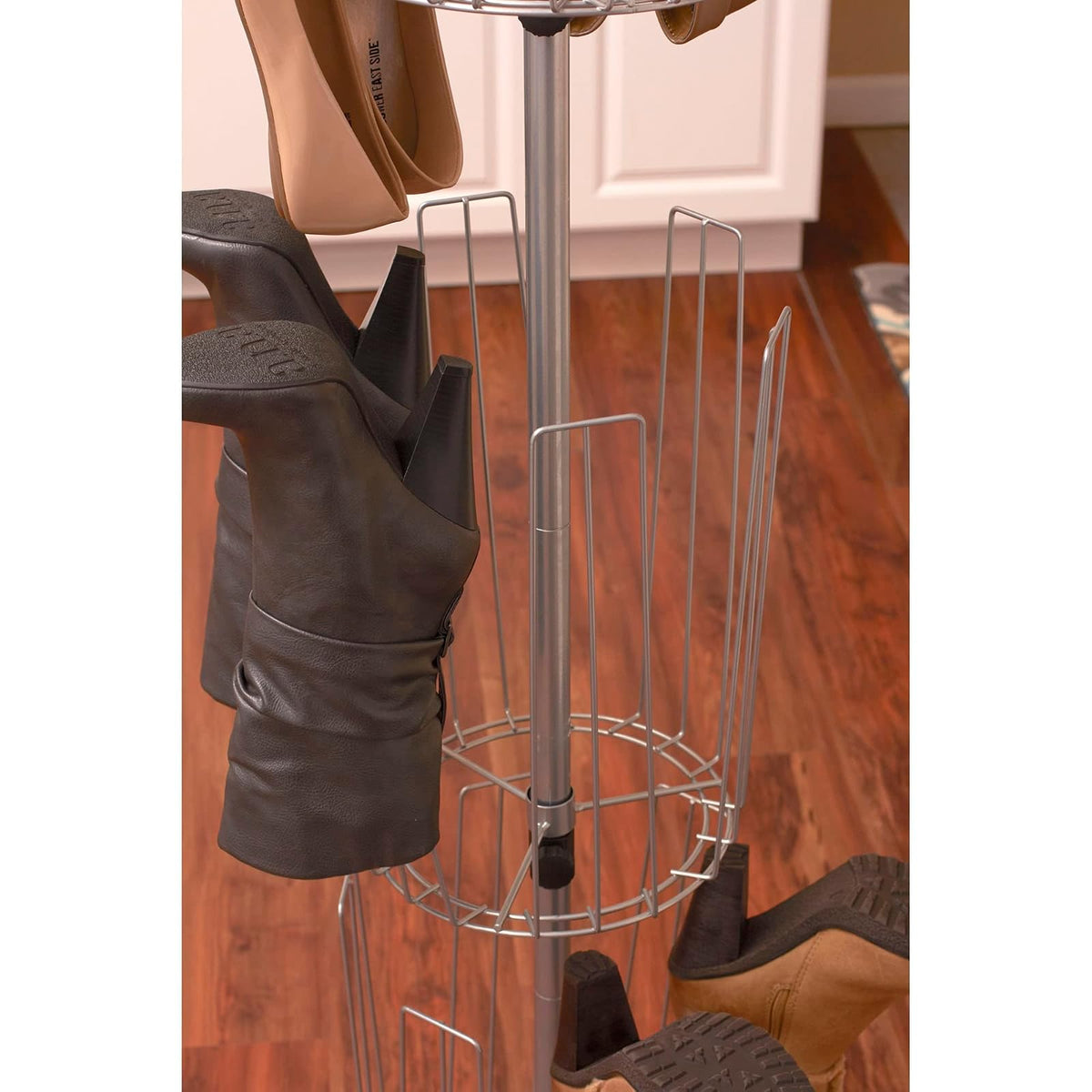 Household Essentials 2132-1 Estante giratorio de metal para zapatos y botas de 3 niveles, plateado