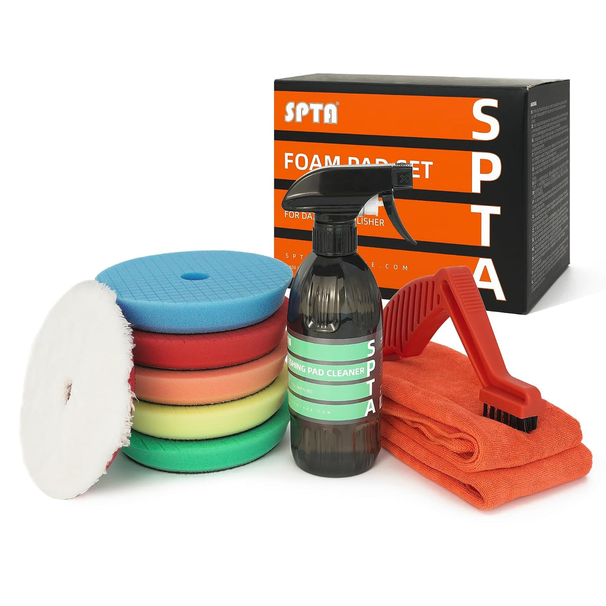 SPTA Almohadillas para orejas orbitales de 6 pulgadas y 150 mm, con 5 almohadillas de pulido y 1 de microfibra, para compuesto