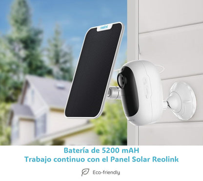 Reolink Argus 2E Cámara IP Alimentada por Batería + Panel Solar, 100% sin Cables