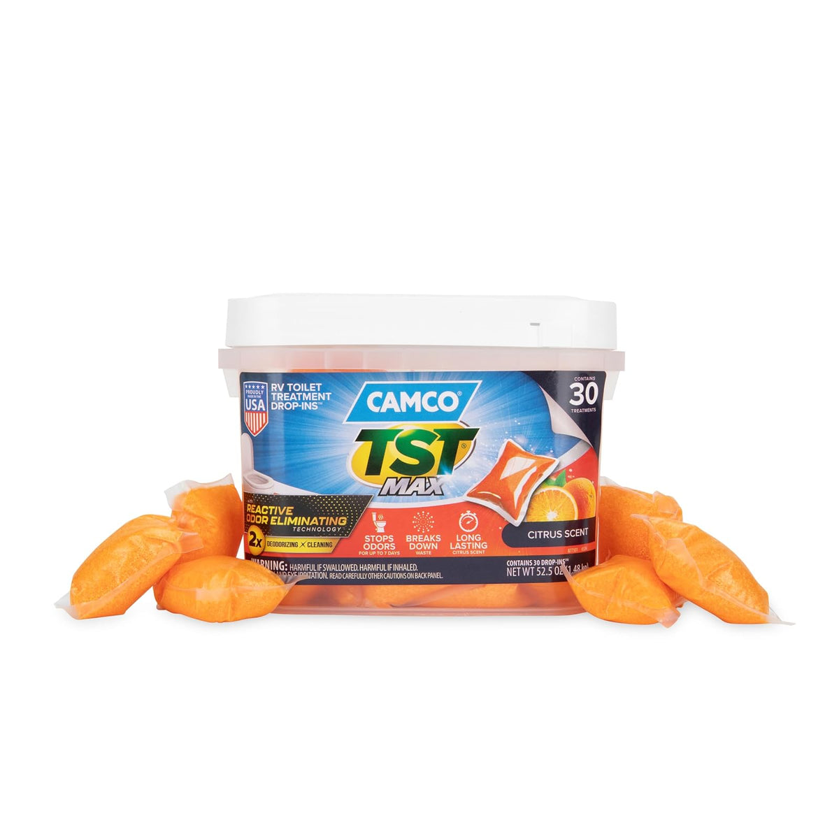 Camco TST Ultra Concentrado Anaranjado 41183 Paquete de 30 | Controla los olores no deseados y rompe los desechos y los tejidos, tratamiento seguro de tanque de RV séptico (41183) - Naranja - Paquete de 30