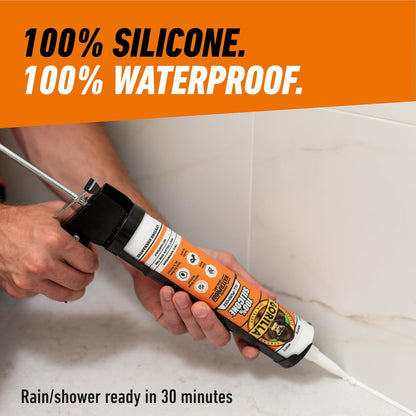 Gorilla - Sellador de silicona impermeable para calafatear y sellar, cartucho de 10 onzas (paquete de 2) - Sellador de calafateo blanco para cocina, ventana, baño, marina, puerta y más