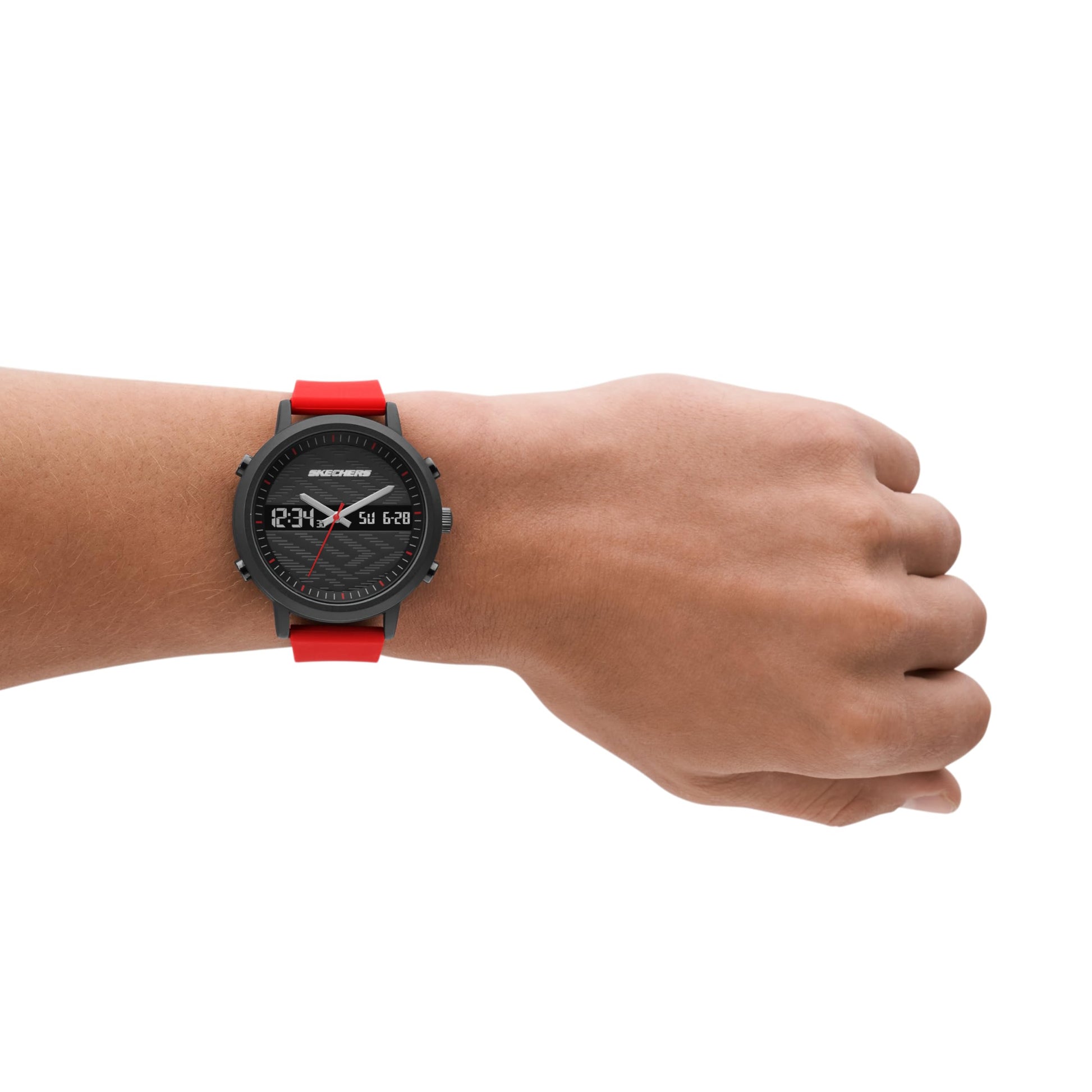 Skechers SR5073 Reloj Análogo/Digital para Hombre con Correa de Silicon, color Negro/Rojo