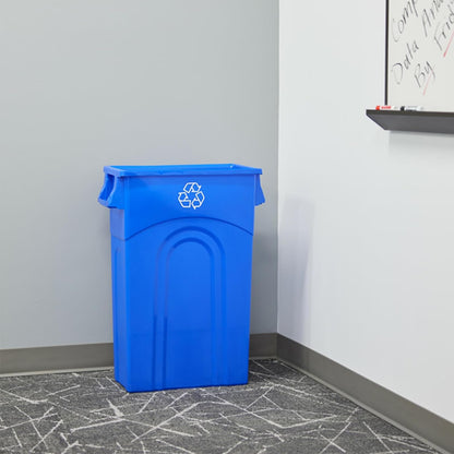 United Solutions Highboy Contenedor de reciclaje, 23 galones, perfil delgado que ahorra espacio y fácil extracción de bolsas para uso en interiores o exteriores, reciclaje azul