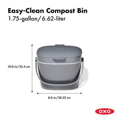 OXO Good Grips - Contenedor de compostaje fácil de Limpiar, carbón, 1.75 galas/6.62 l, plástico, 8.3 Pulgadas de Largo x 10.15 Pulgadas de Ancho x 12 Pulgadas de Alto