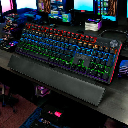 Teclado alámbrico led Rainbow Gamer para PC, reposa muñecas BASH-1004