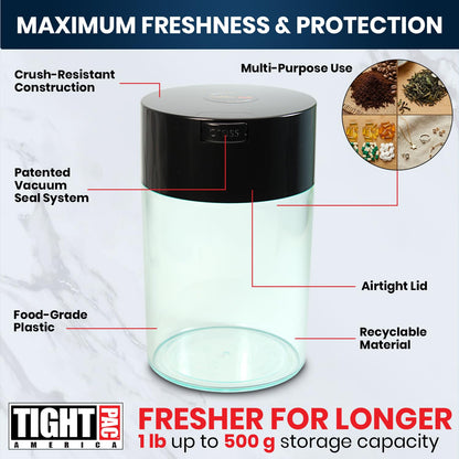 Tightpac America, Inc. Coffeevac 1 LB – la última Sellado al aspiradora Recipiente para café, Color Azul Tintado Cap & Cuerpo, Tapa Negra y Cuerpo Transparente, 1.85 litros / 1.6 Cuartos, 1